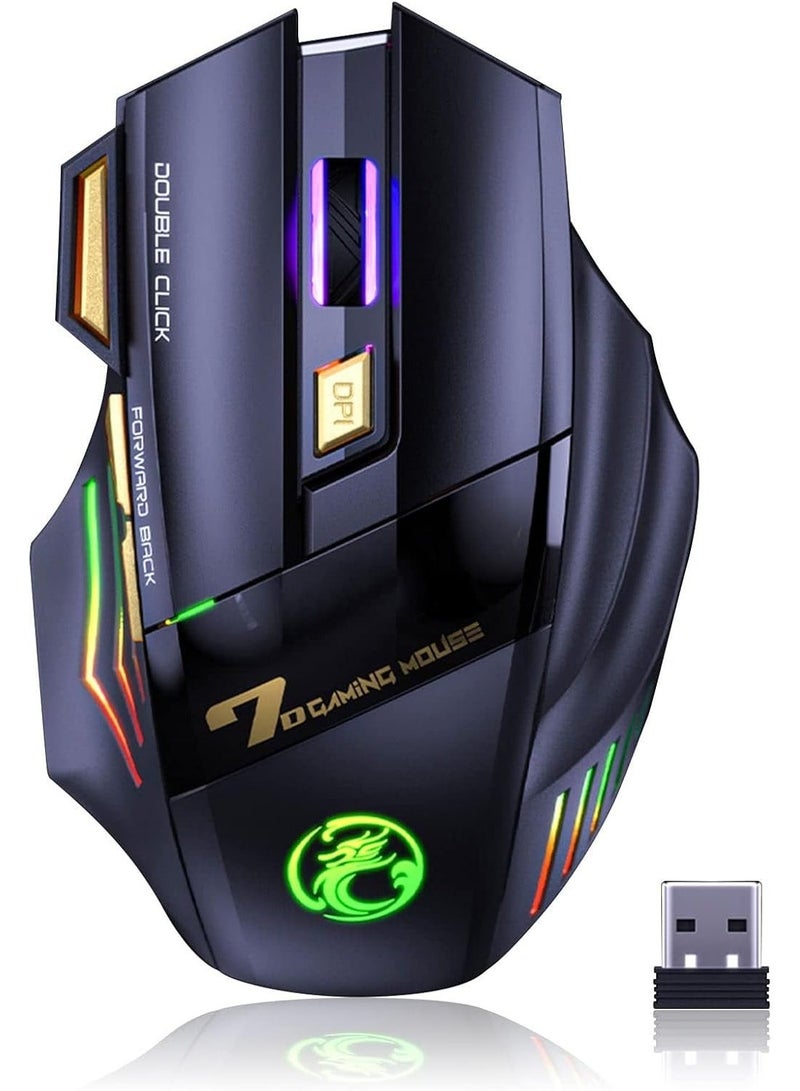 Wireless Gaming Mouse, Silent Click Wireless Rechargeable Mouse with Colourful LED Lights and up to 4800 DPI Adjustable 400 mAh Lithium Battery for Laptop and Computer - Image 3